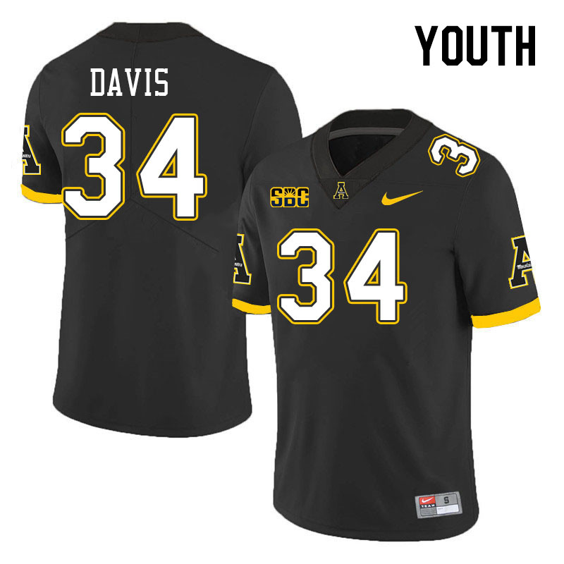 Youth #34 Bradley Davis Appalachian State Mountaineers College Football Jerseys Stitched Sale-Black - Click Image to Close